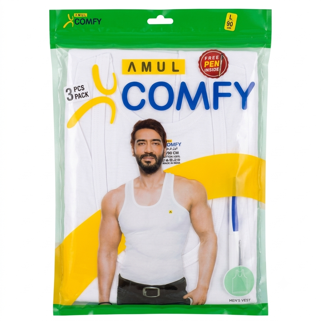 Amul Comfy Men's Basic Vest - 3 Pieces Pack