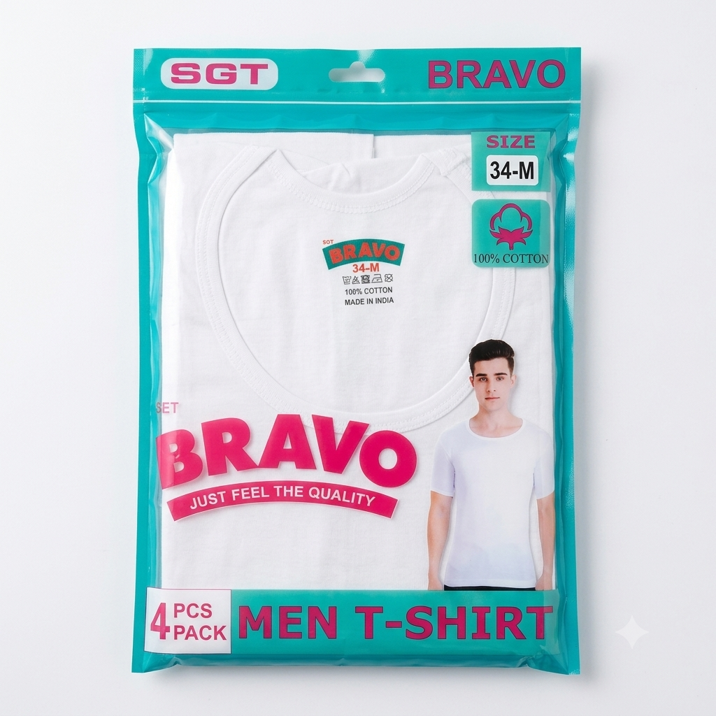 Bravo Land Men's Premium Crew-Neck T-Shirt - 4 Pieces Pack