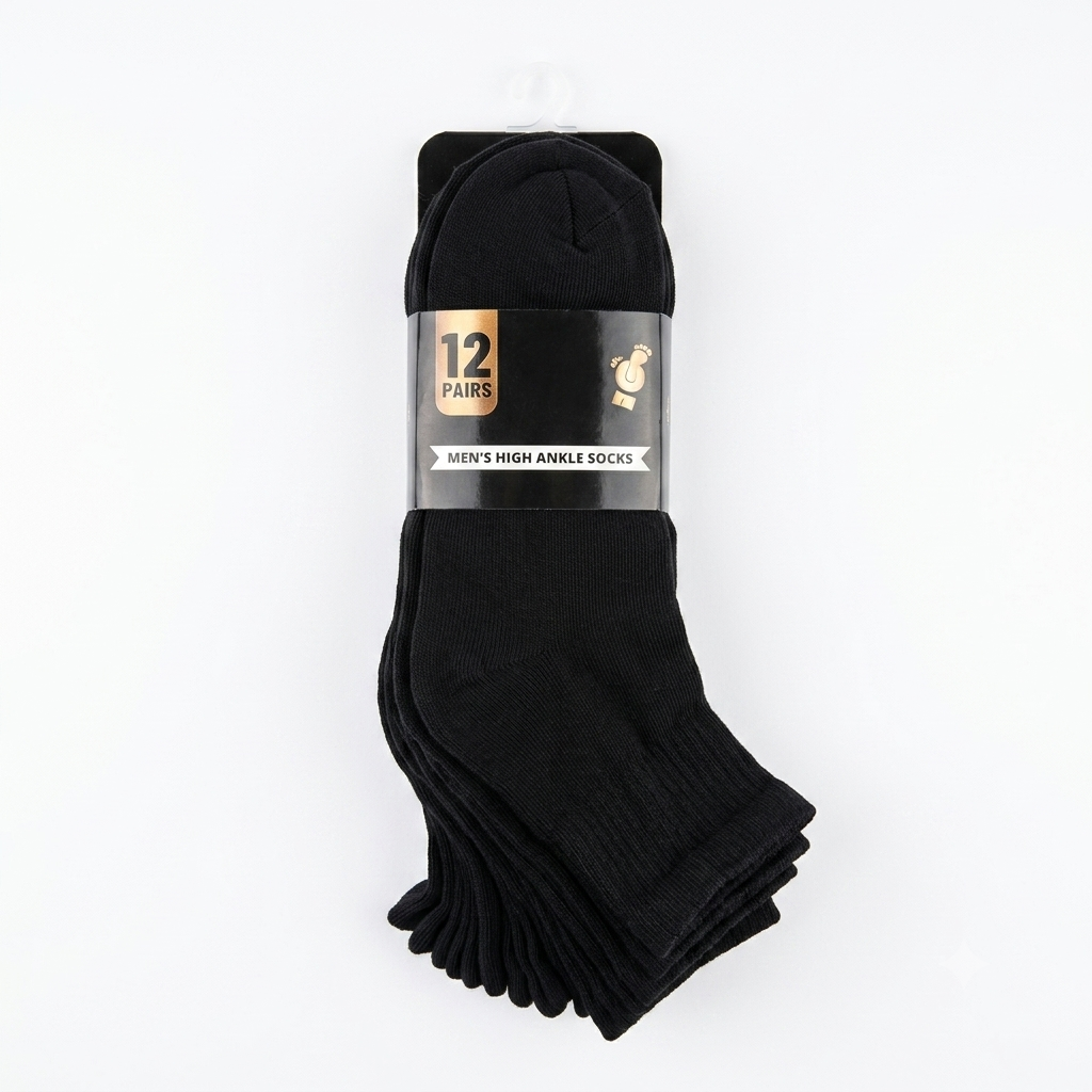 Bravo Men's High Ankle Socks - 12 Pairs Pack