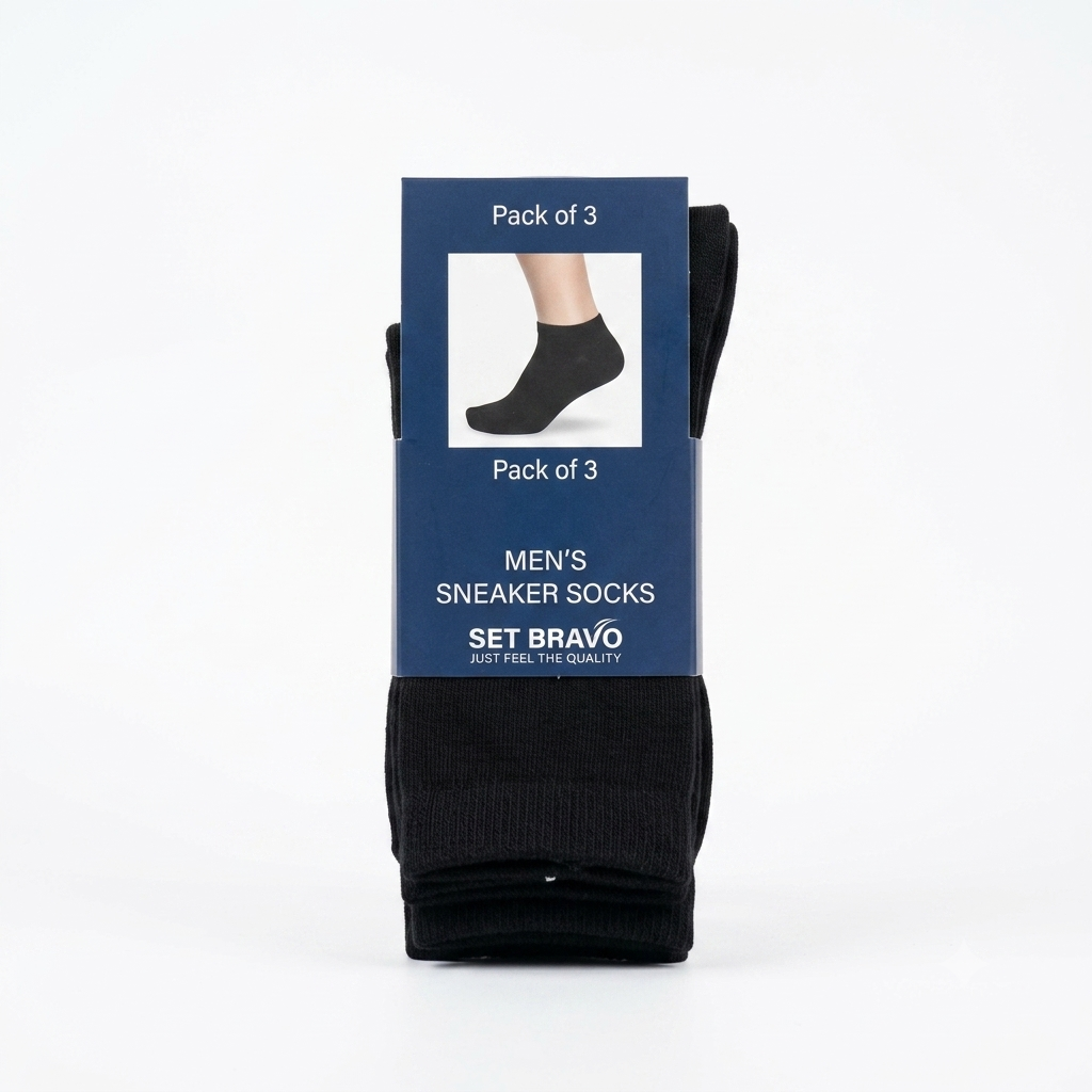 Bravo Men's Sneaker Socks - Black (3 Pairs Pack)