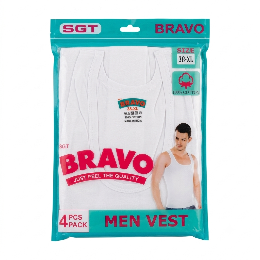 Bravo Land Men's Premium Cotton Vest - 4 Pieces Pack