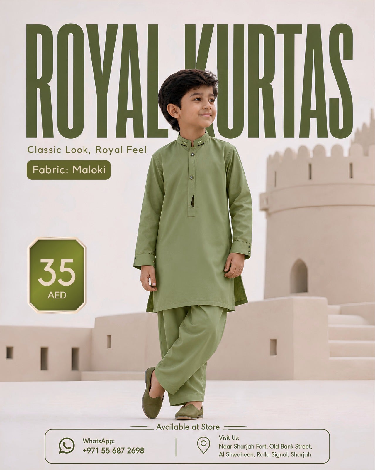 Royal Kurtas Kids Embroidery Malooki Kurta Shalwar