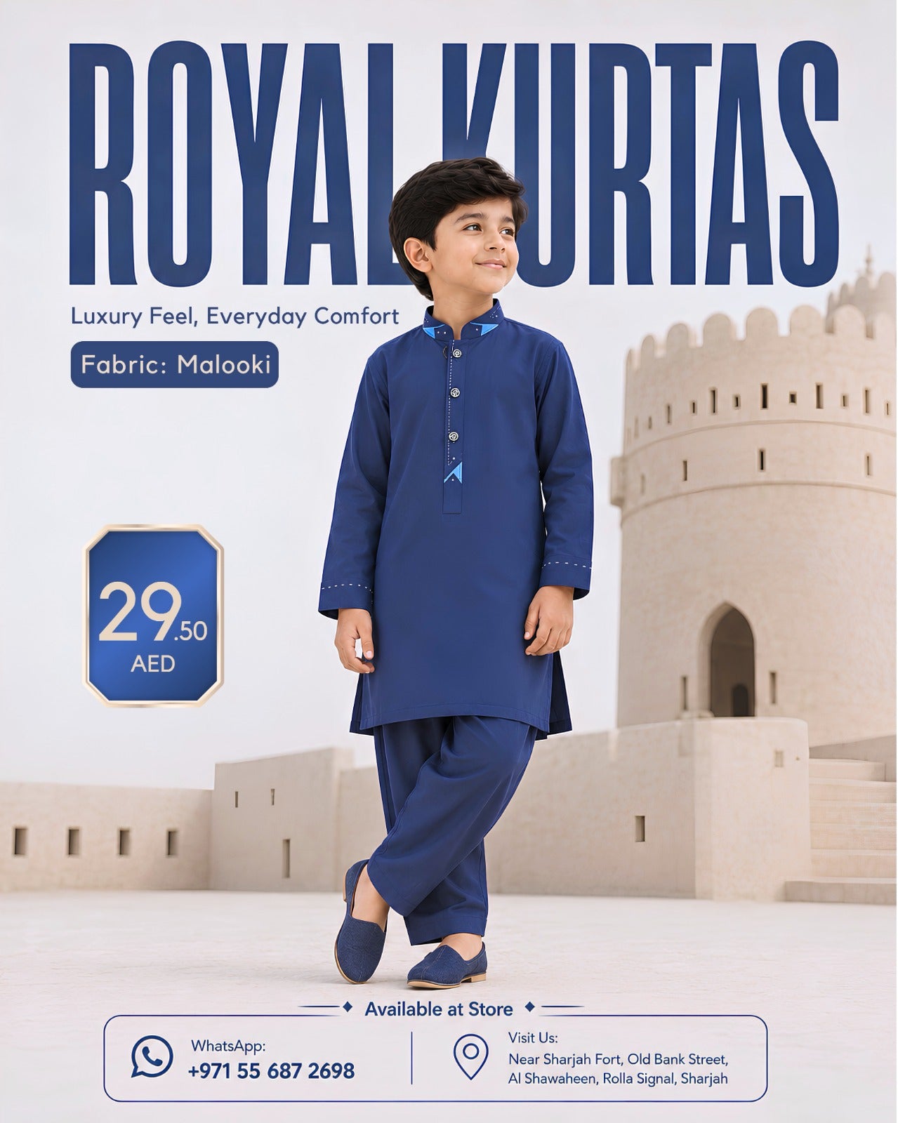Royal Kurtas Kids Embroidery Malooki Kurta Pajama
