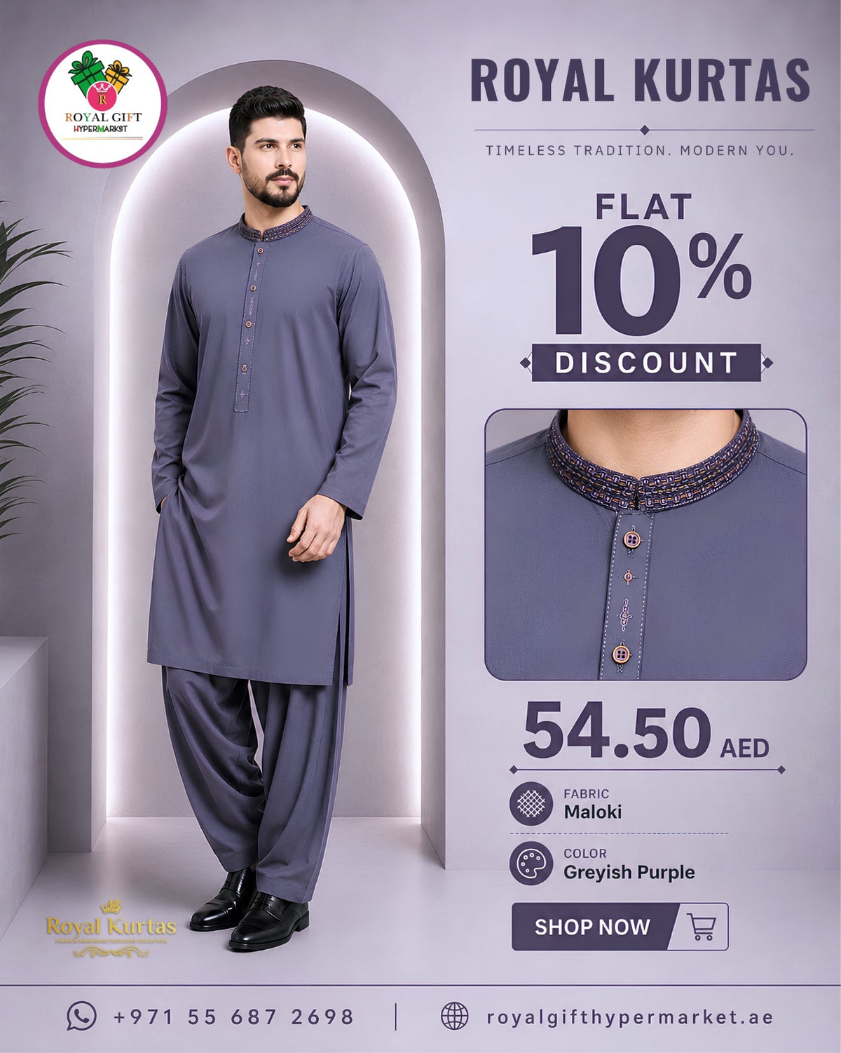 Royal Kurtas Men's Embroidered Maloki Shalwar Kameez Suit
