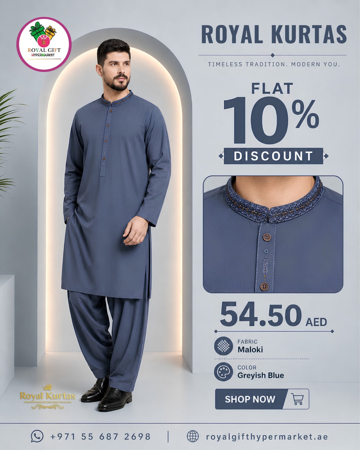 Royal Kurtas Men's Embroidered Maloki Shalwar Kameez Suit