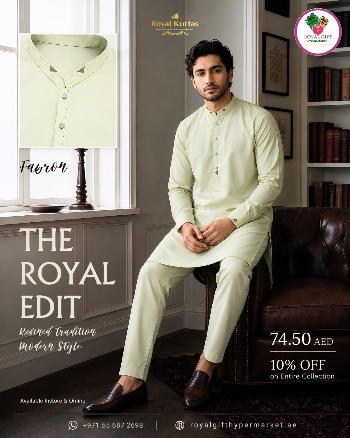 Royal Kurtas Men's Fabrone Elegant Embroidered Shalwar Kameez Suit