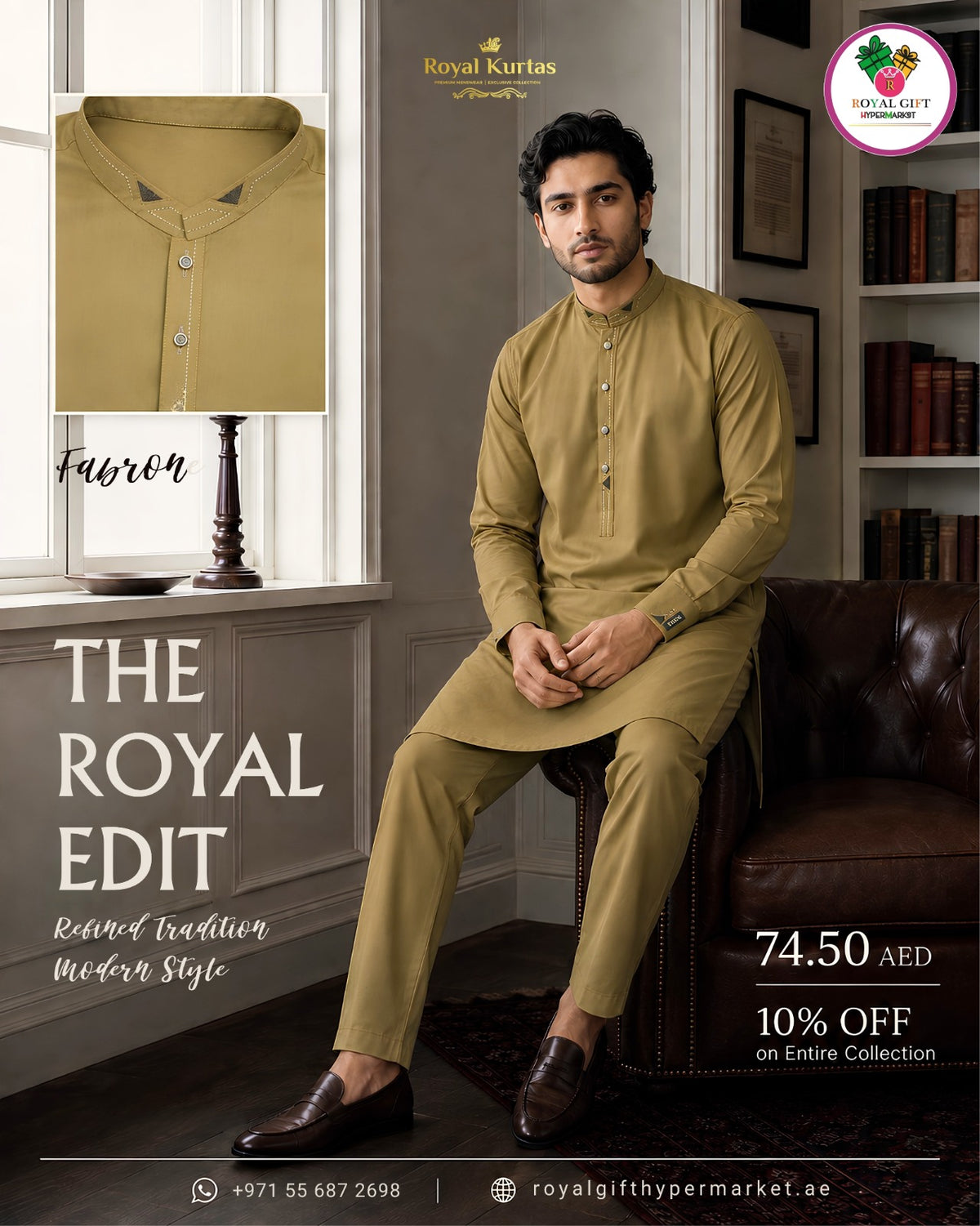 Royal Kurtas Men's Fabrone Elegant Embroidered Shalwar Kameez Suit