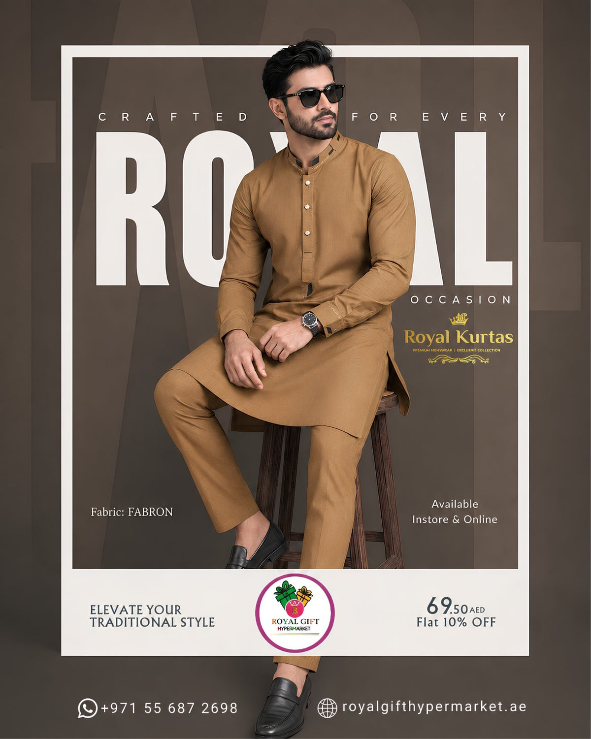 Royal Kurtas Men's Fabron Classic Embroidered Shalwar Kameez Suit
