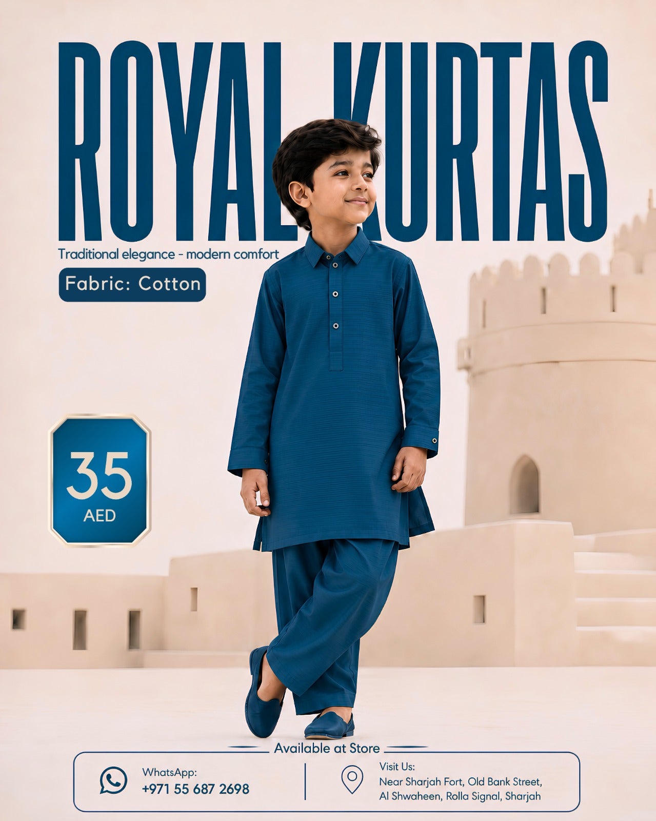 Royal Kurtas Kids Embroidery Cotton Shalwar Kameez