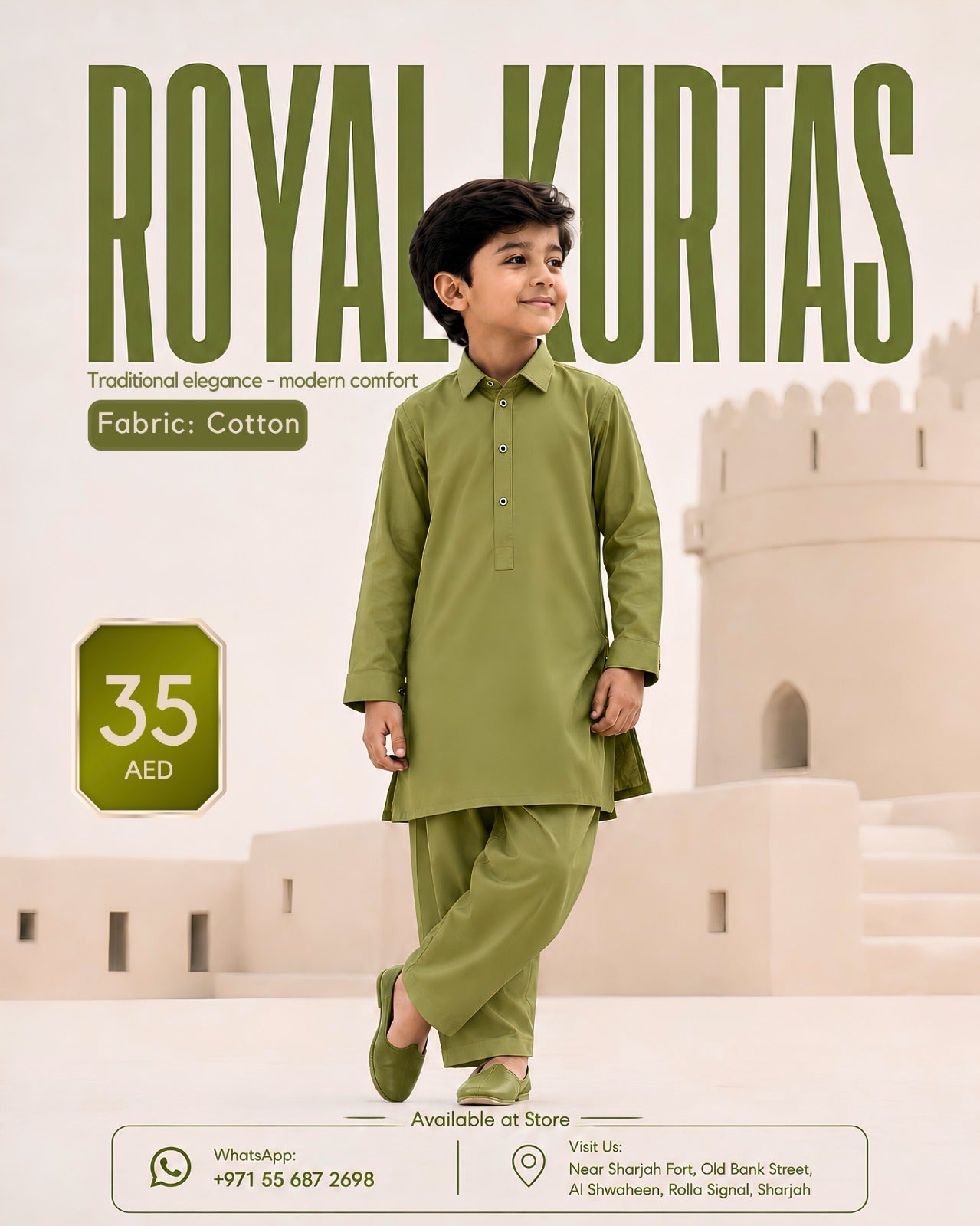 Royal Kurtas Kids Embroidery Cotton Shalwar Kameez