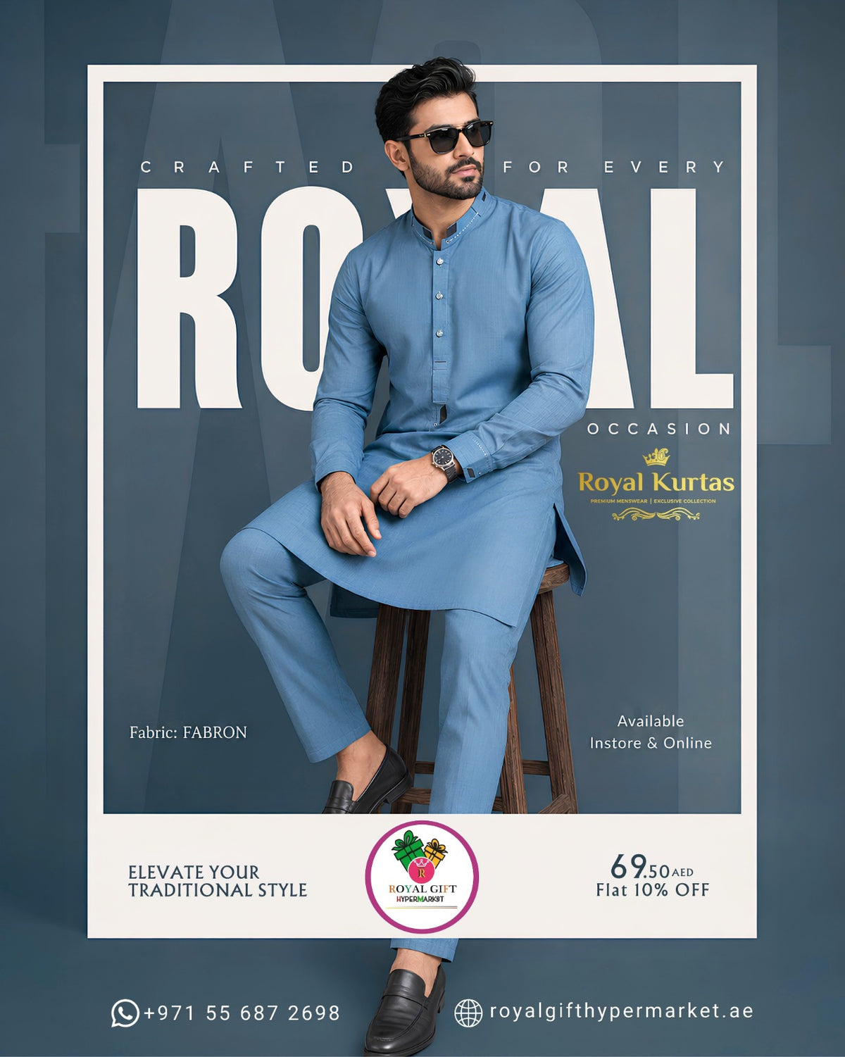 Royal Kurtas Men's Fabron Classic Embroidered Shalwar Kameez Suit