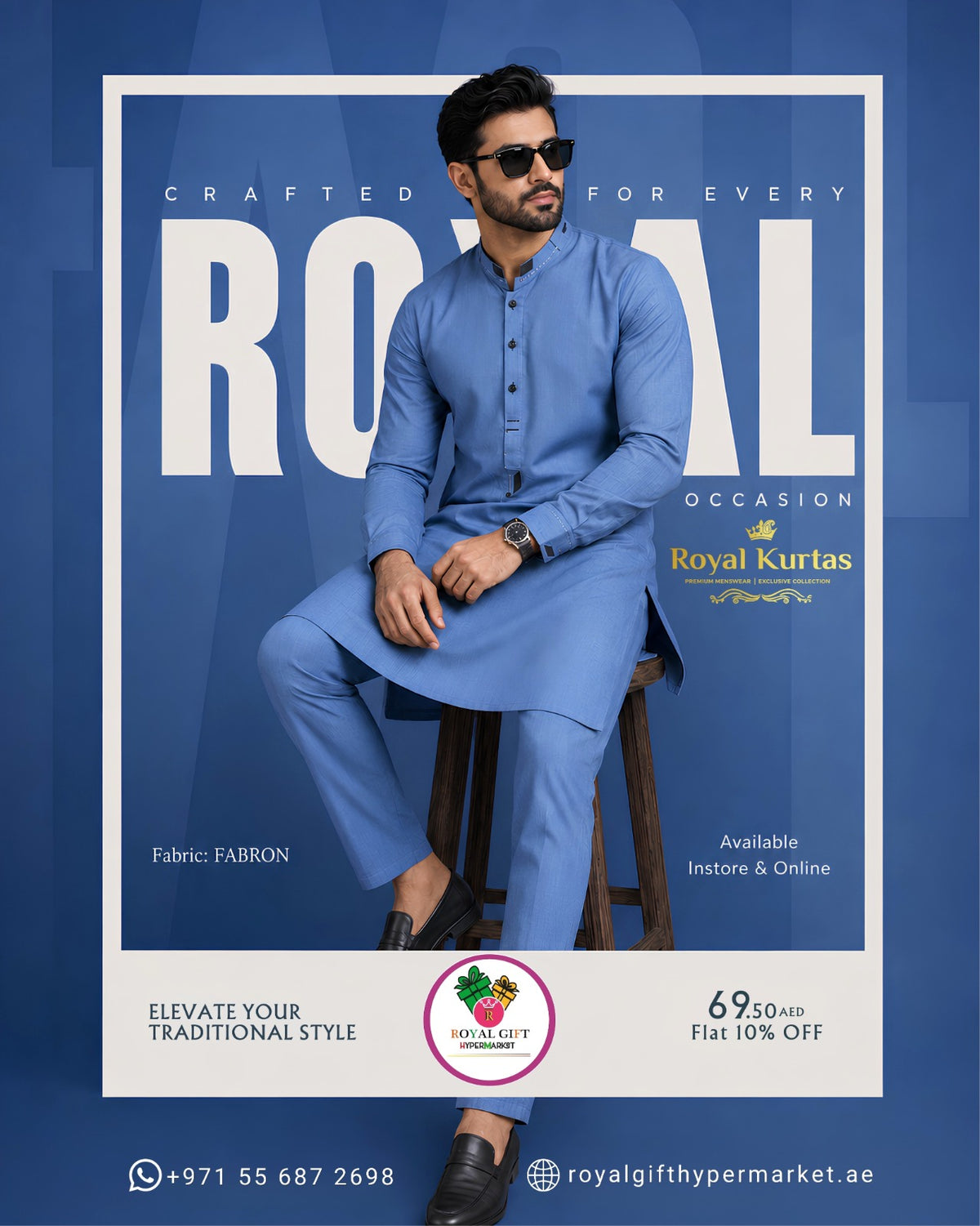 Royal Kurtas Men's Fabron Classic Embroidered Shalwar Kameez Suit