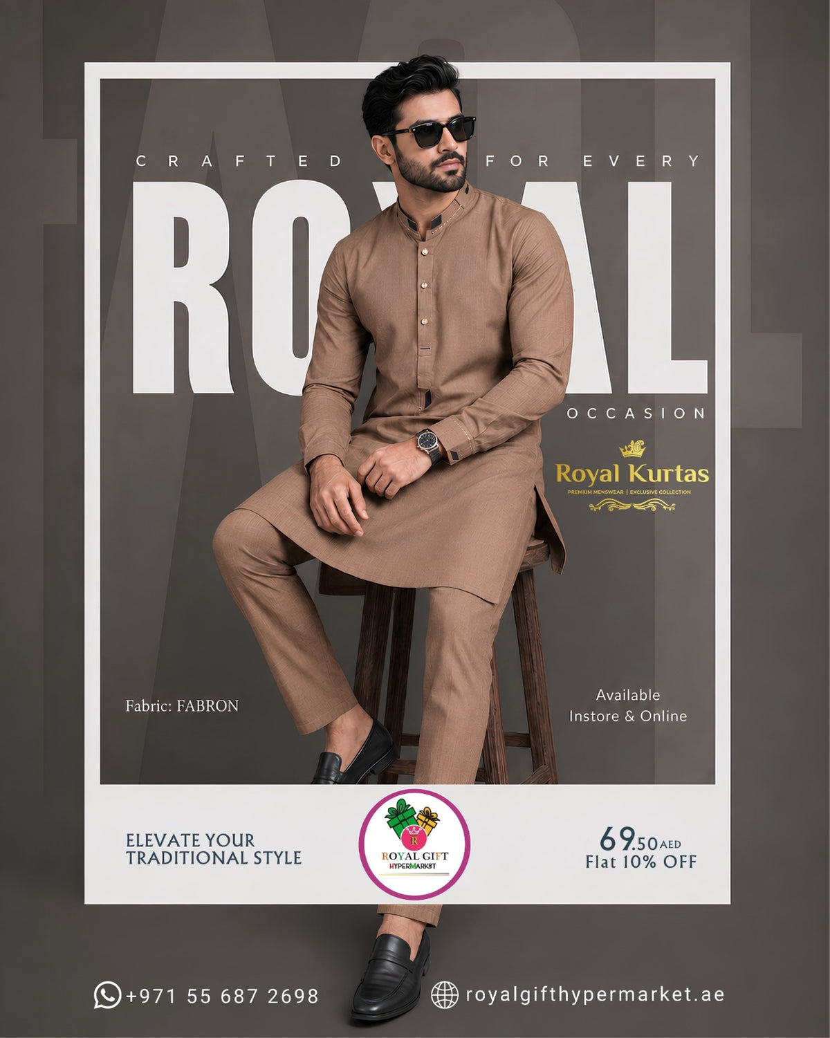Royal Kurtas Men's Fabron Classic Embroidered Shalwar Kameez Suit